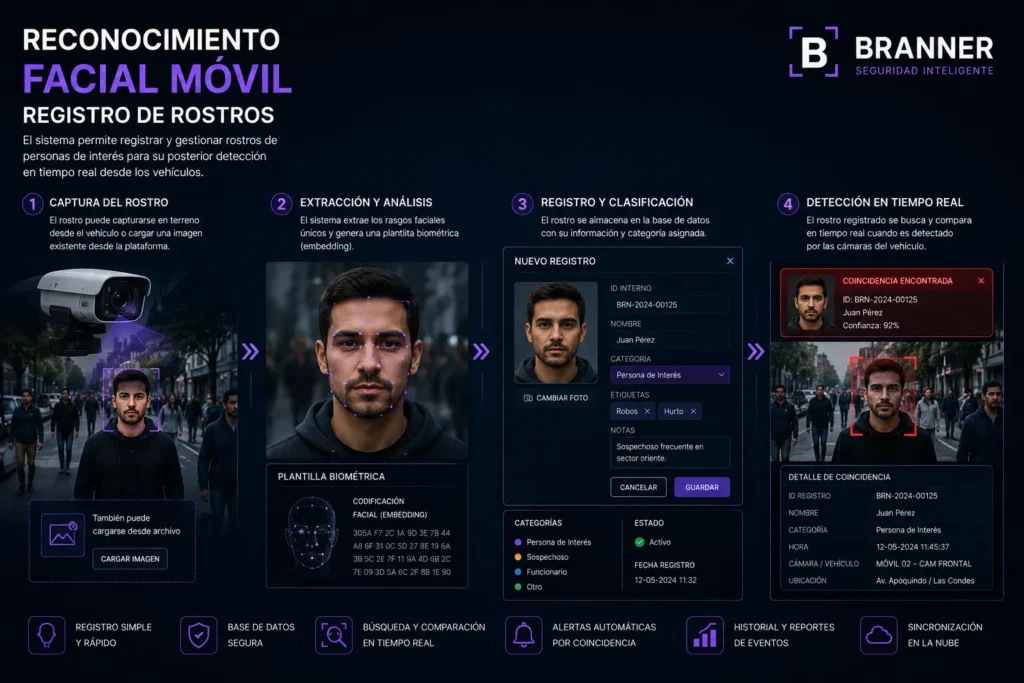 Reconocimiento Facial Móvil para Vehículos Cámaras IA Vehiculares Branner Chile